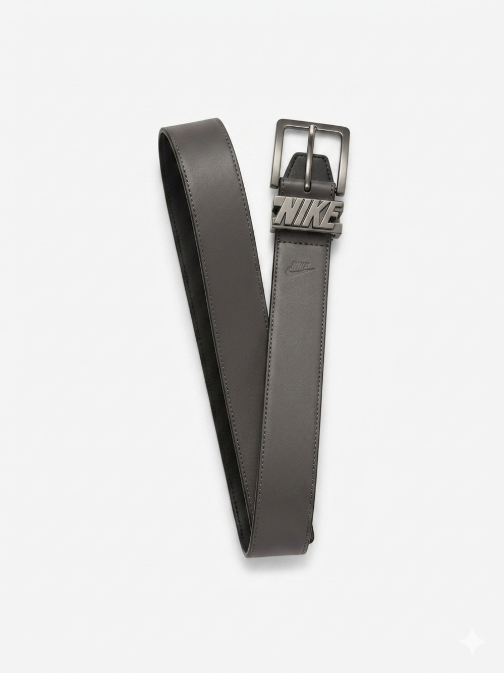 Nike Men's Dark Gray Leather Belt with Branded Buckle